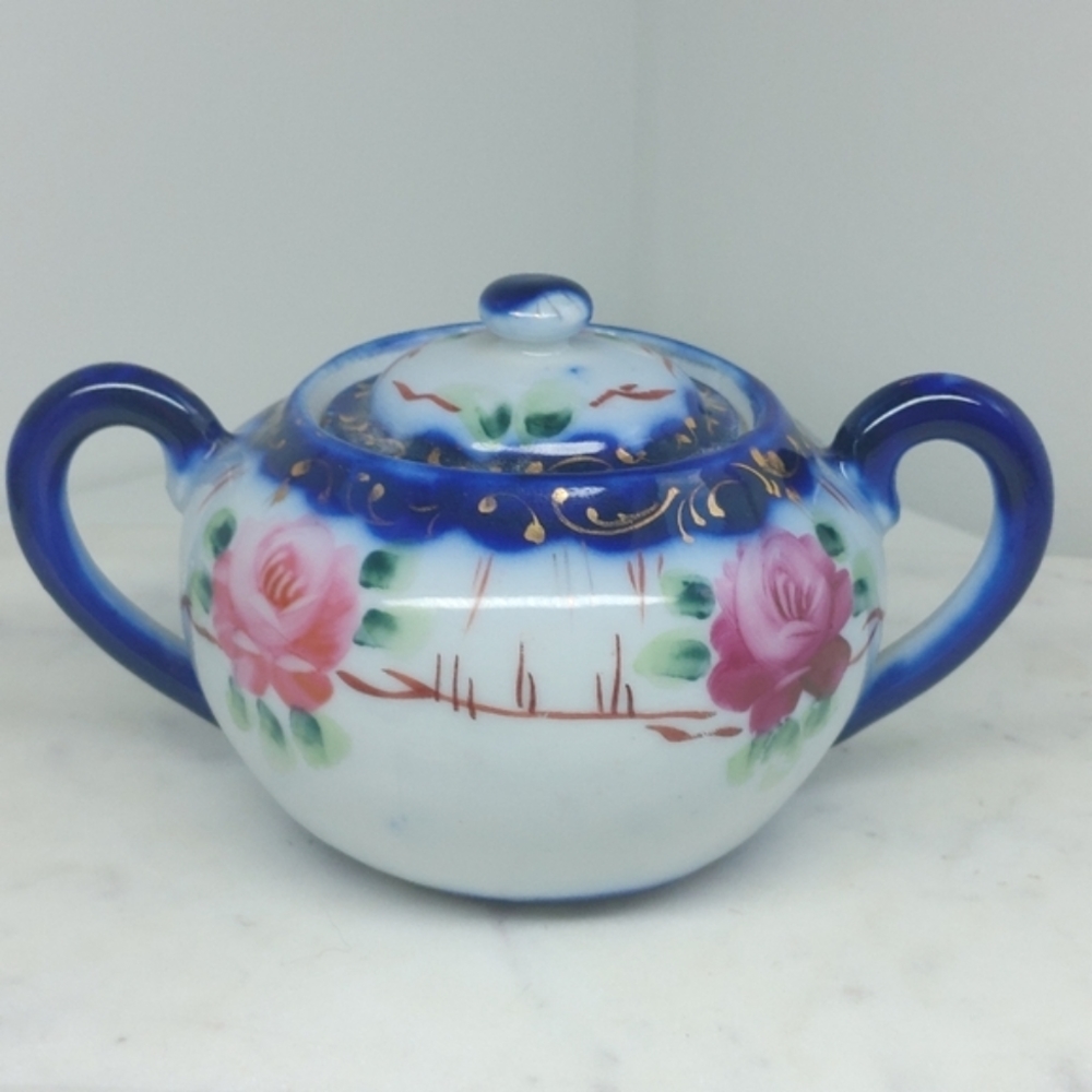 Antique Japanese Porcelain Sugar Bowl, Creamer, Salt & Pepper